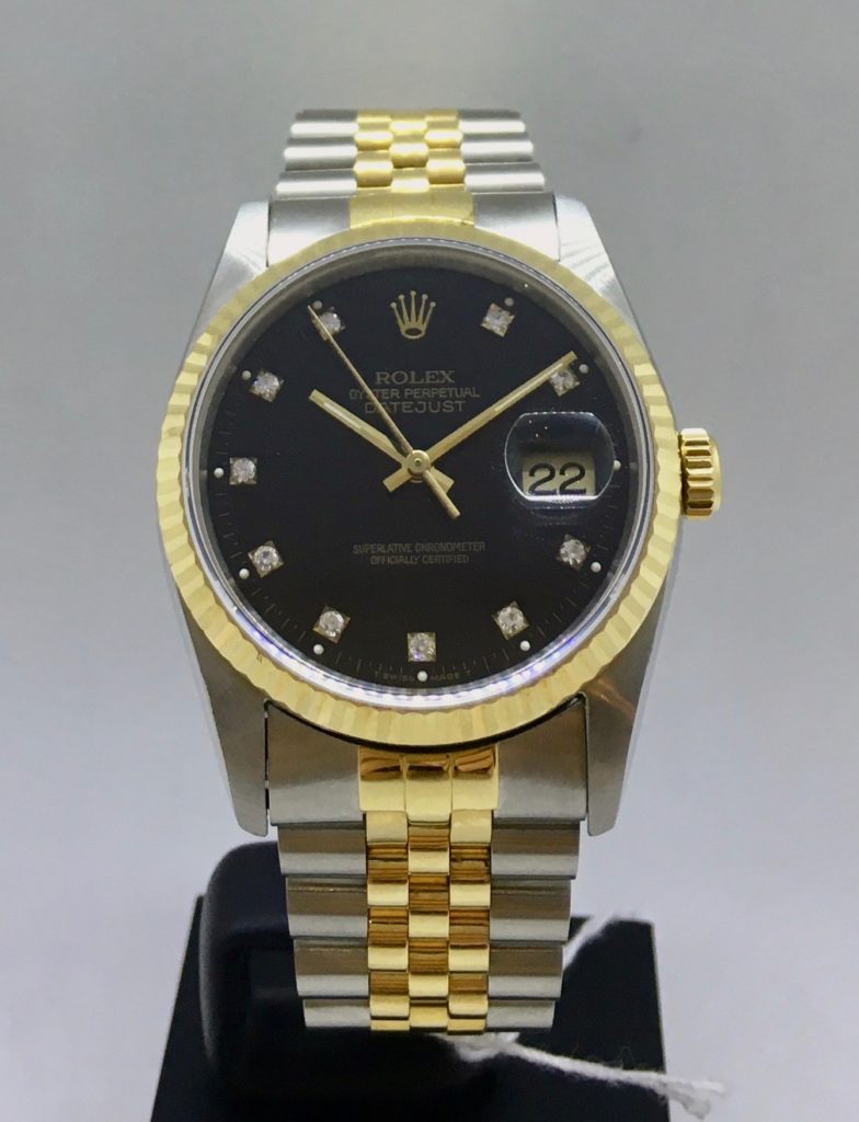 Datejust sort skive Guld/stål m. diamanter
